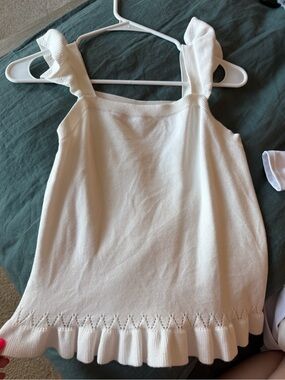 LOFT Cream Ruffled Knit Tank